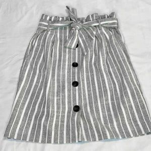 H&M Striped Button Paperbag Tie Mini Skirt Grey